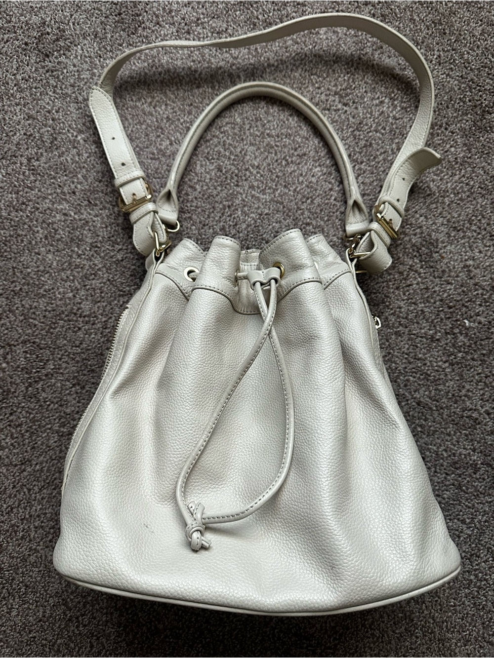 Ora Delphine Claire Ivory Leather Bucket Bag Convertible Crossbody